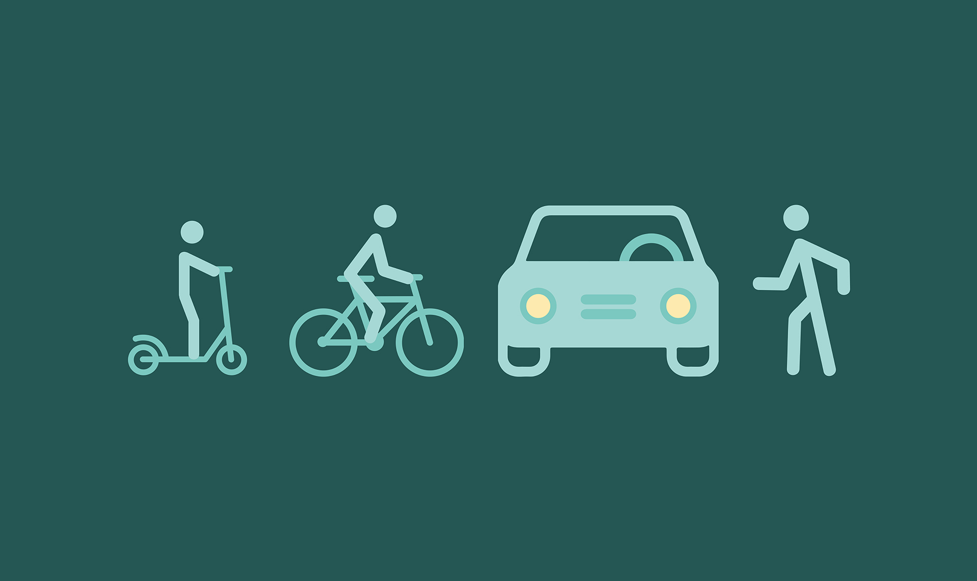scooter rider, cyclist, motorist and pedestrian