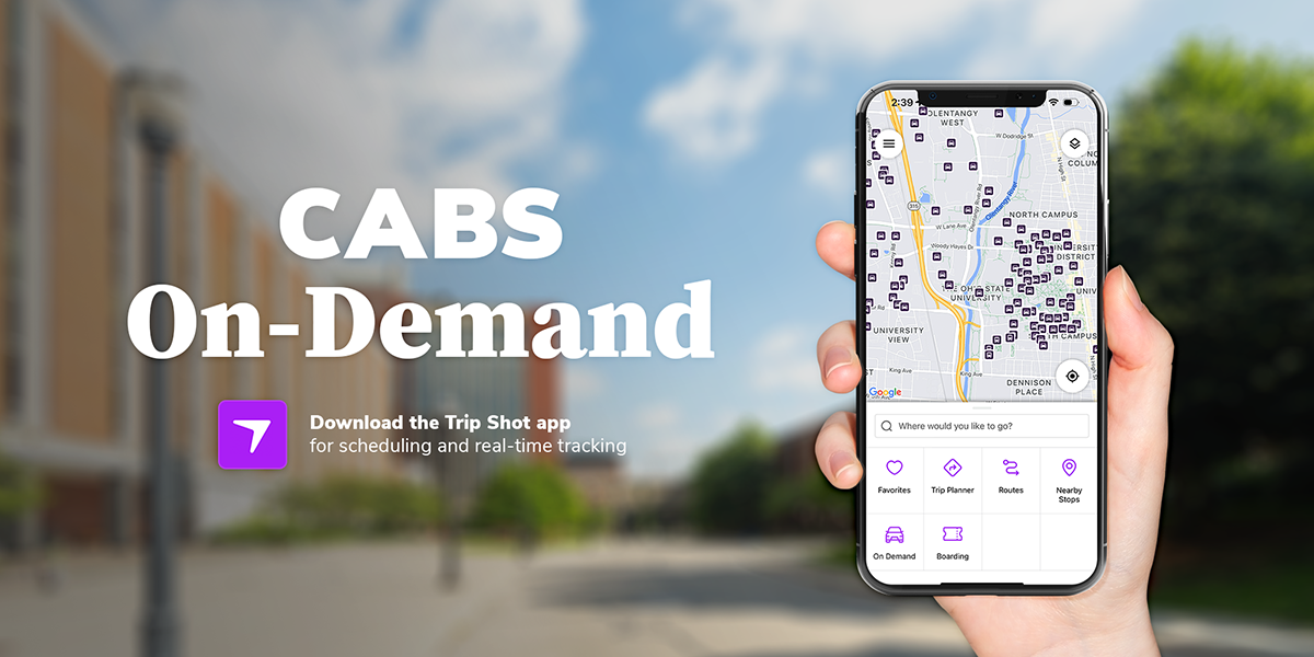 hand holding cell phone that displays the CABS On-Demand app