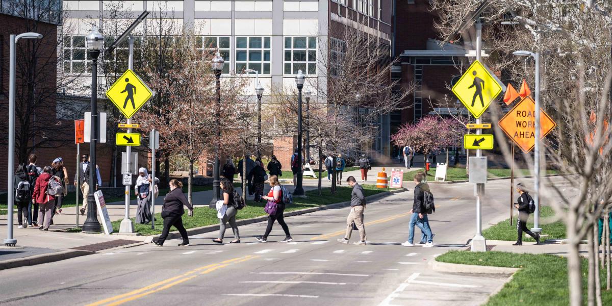 pedestrians using crosswalk