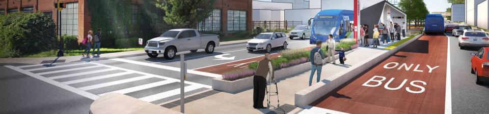 rendering of bicyle bus and pedestrian lanes